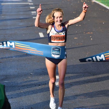 paige stormer finishing the california international marathon