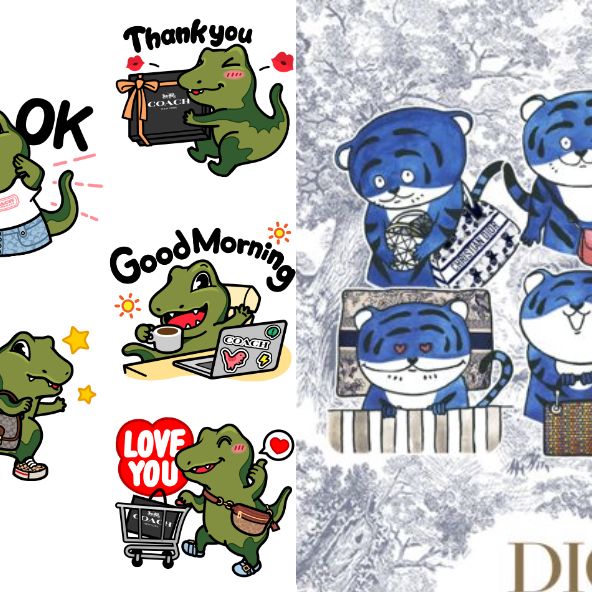 時尚品牌line貼圖免費下載！dior藍色小老虎、gucci 馬來﻿貘超可愛，貼圖主角身上還有經典包款