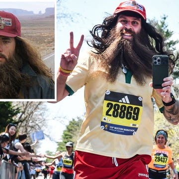 a person running while dressed as forrest gump a person running while dressed as forrest gump