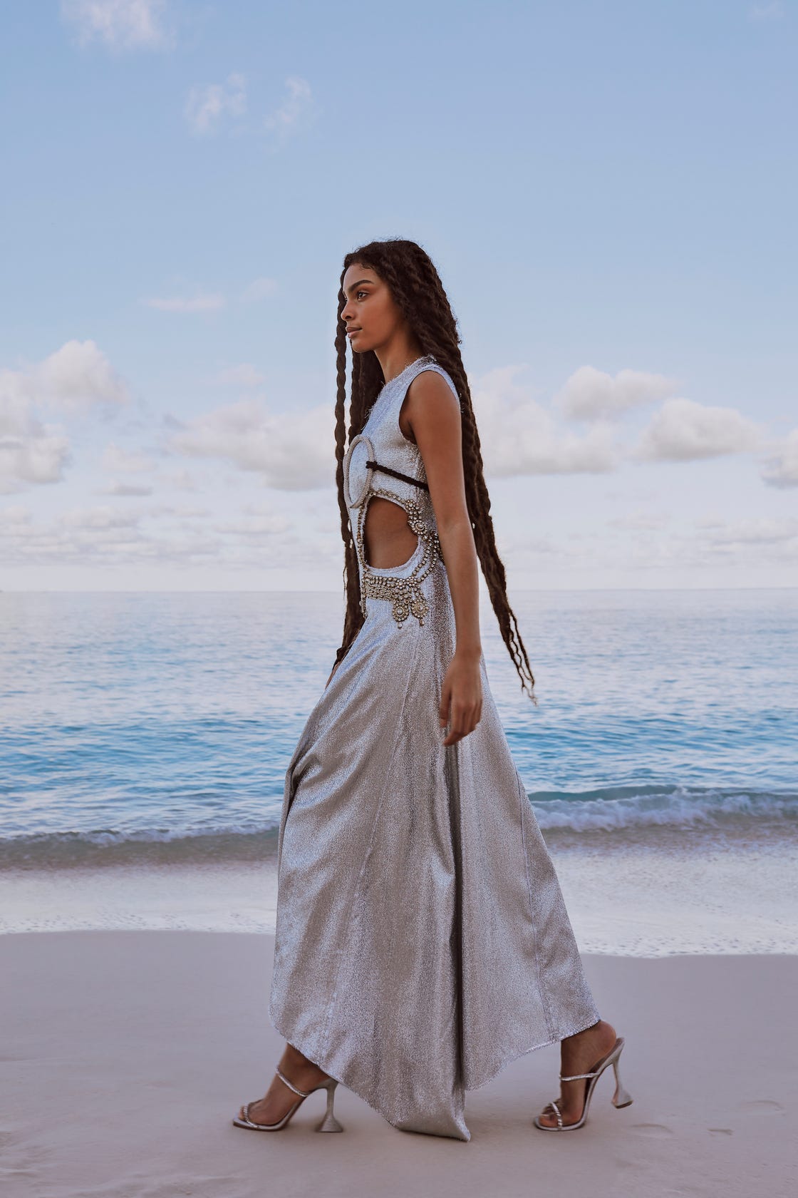metallic beach fashion editorial