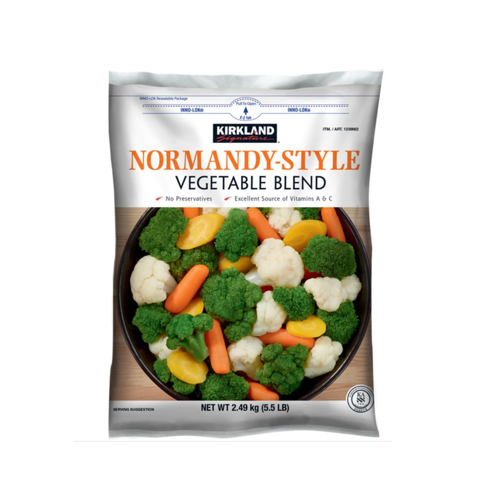 frozen normandystyle vegetable blend in a resealable package