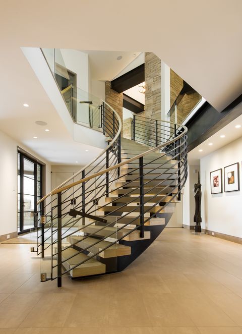 Stairs, Handrail, Interior design, Property, Architecture, Building, Ceiling, Floor, Daylighting, Room, 