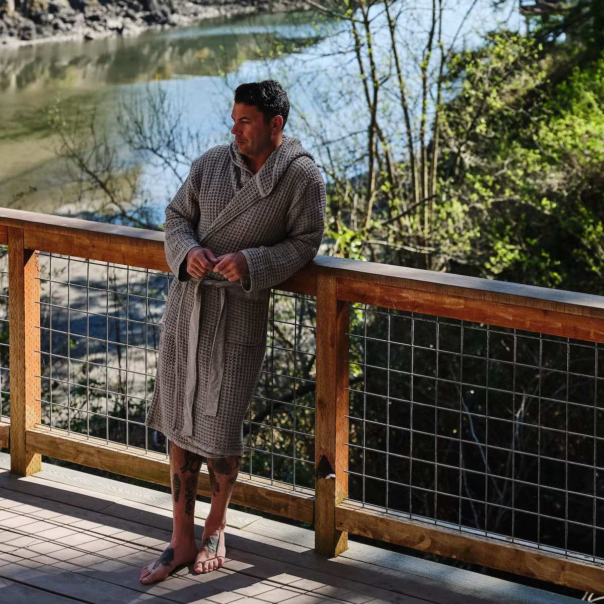 Onsen Hooded Waffle Robe - White, Bath & Grooming