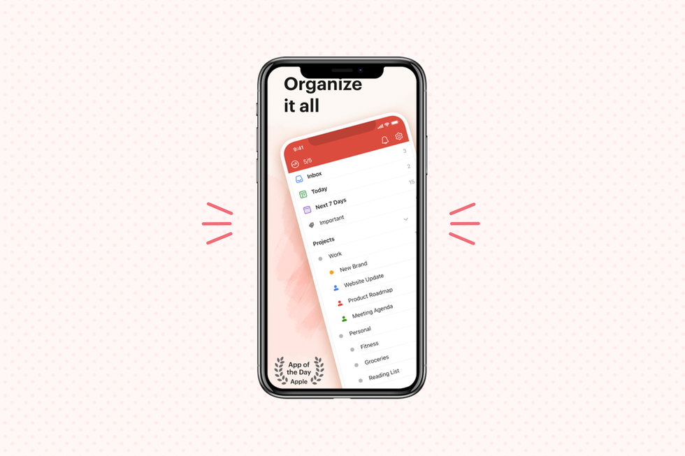 todoist app displayed on iphone