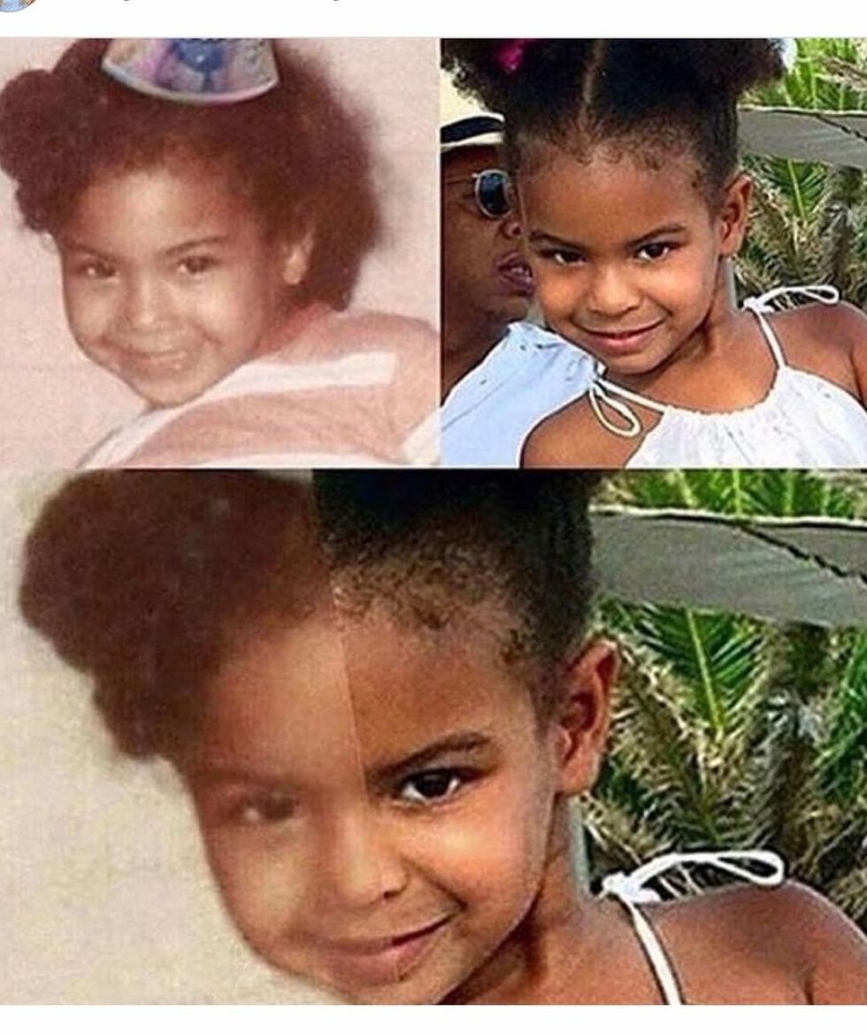 a collage of a person, beyonce and her daughter blue ivy carter