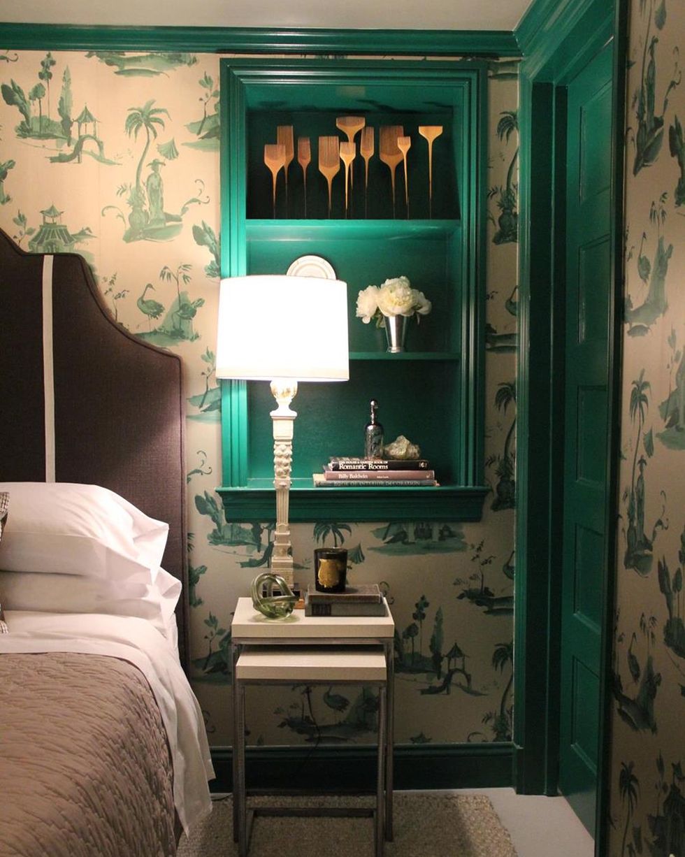 Room, Green, Furniture, Interior design, Turquoise, Blue, Property, Bedroom, Wall, Wallpaper, 