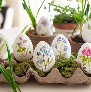 decorated eggs in carton