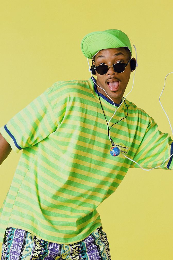 best 90s fashion trends, man wearing horizontal striped green and yellow shirt