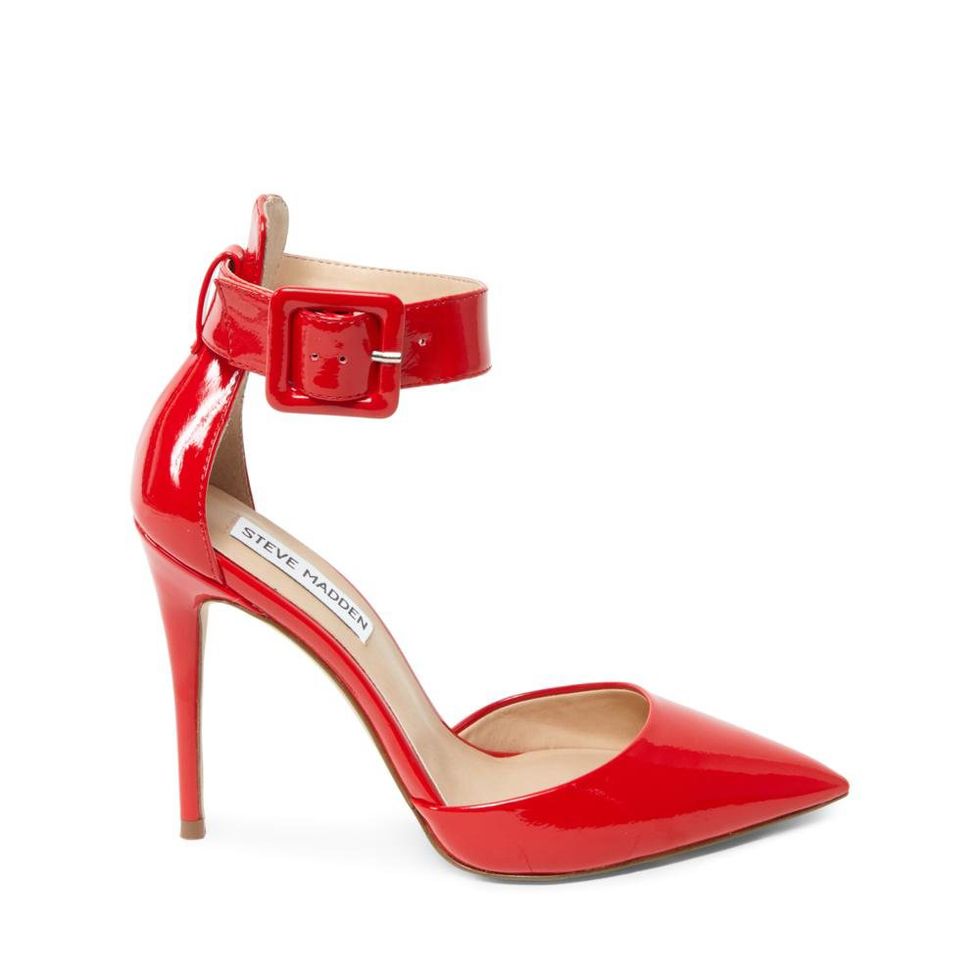 Footwear, High heels, Red, Sandal, Shoe, Basic pump, Mary jane, Bridal shoe, Leg, Slingback, 