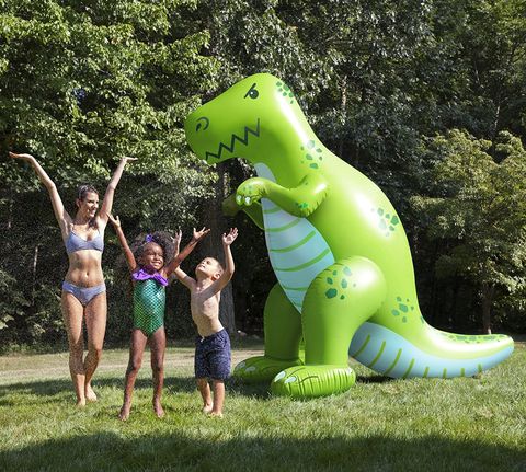 Inflatable, Dinosaur, Green, Games, Fun, Botany, Recreation, Tyrannosaurus, Organism, Botanical garden, 