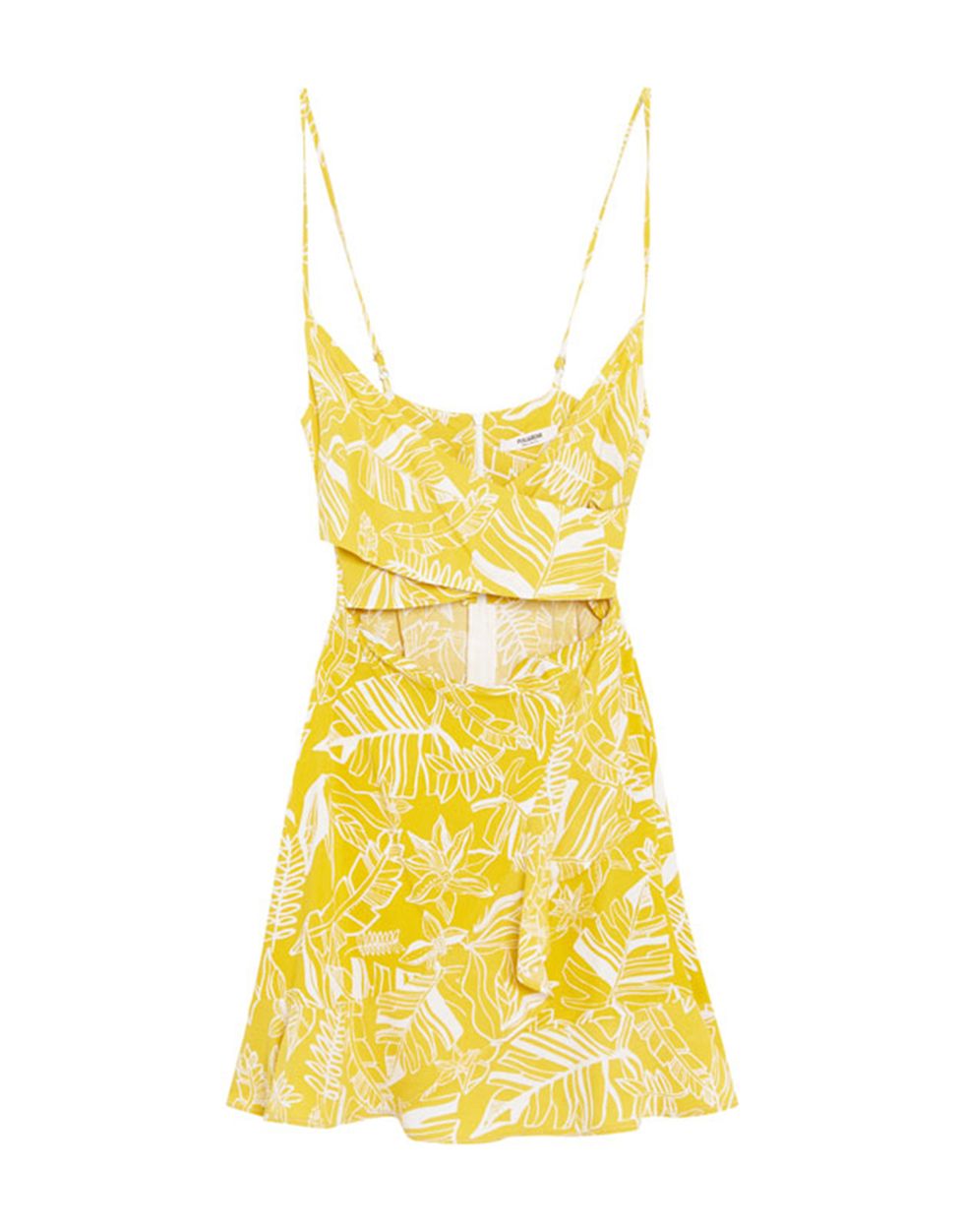 Clothing, Day dress, Yellow, Dress, Cocktail dress, One-piece garment, camisoles, Neck, Pattern, Cover-up, 