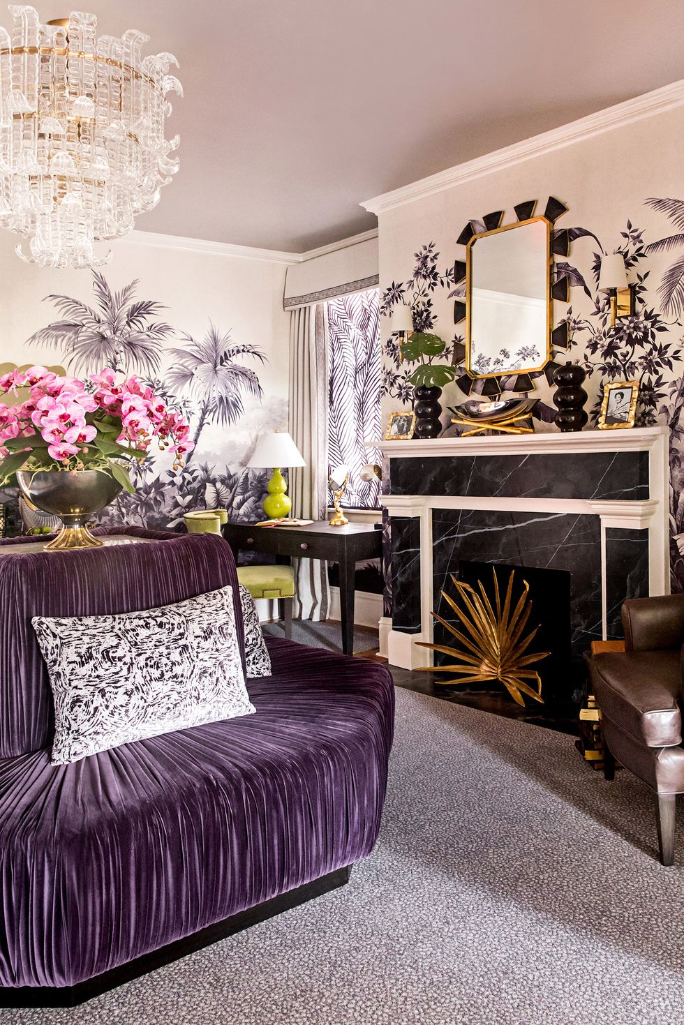 Room, Interior design, Furniture, Living room, Purple, Property, Bedroom, Lilac, Pink, Yellow, 