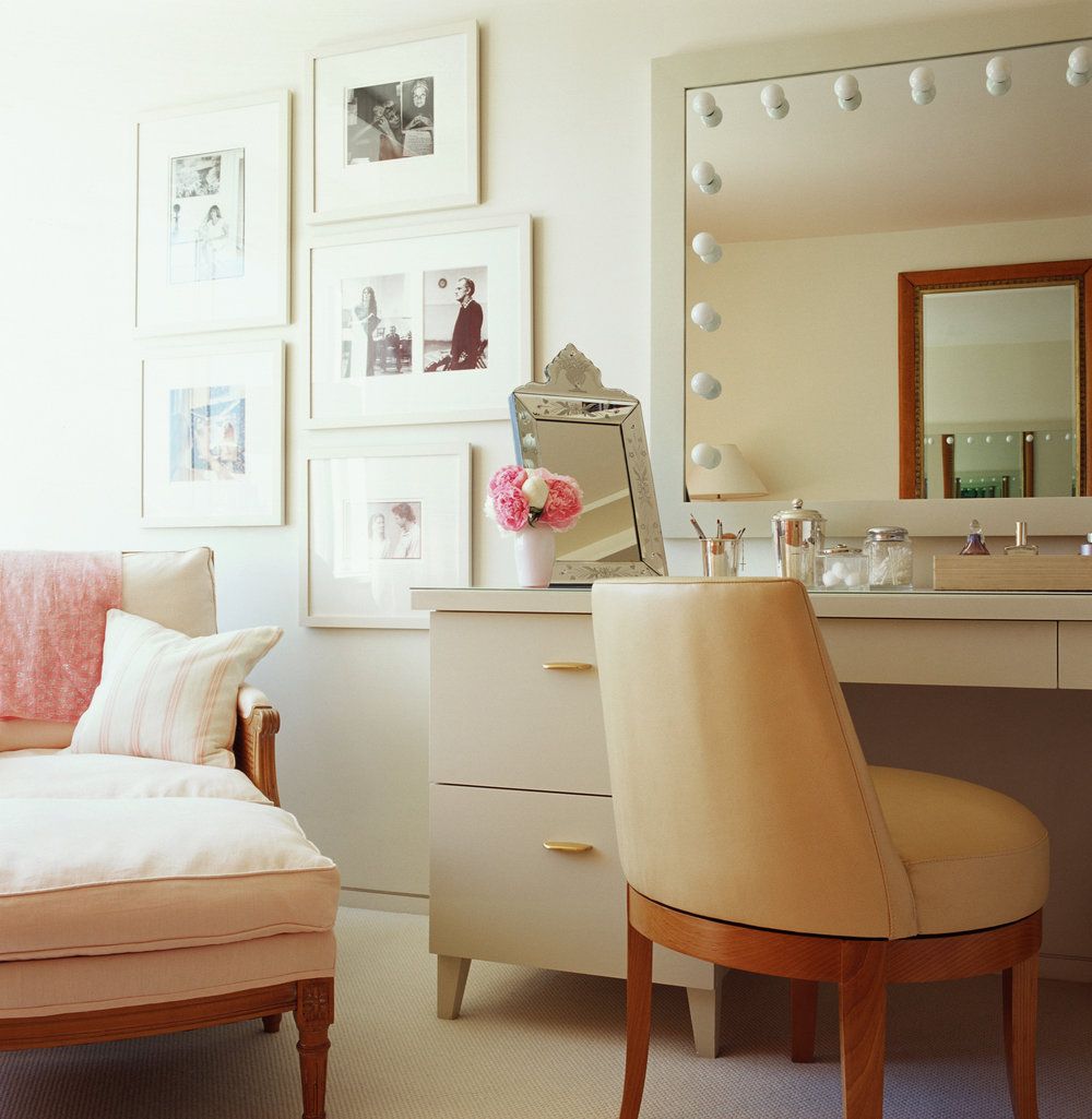 Bedroom with store makeup vanity