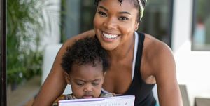 gabrielle union and her daughter, kaavia james, with union's new children's book 'welcome to the party'