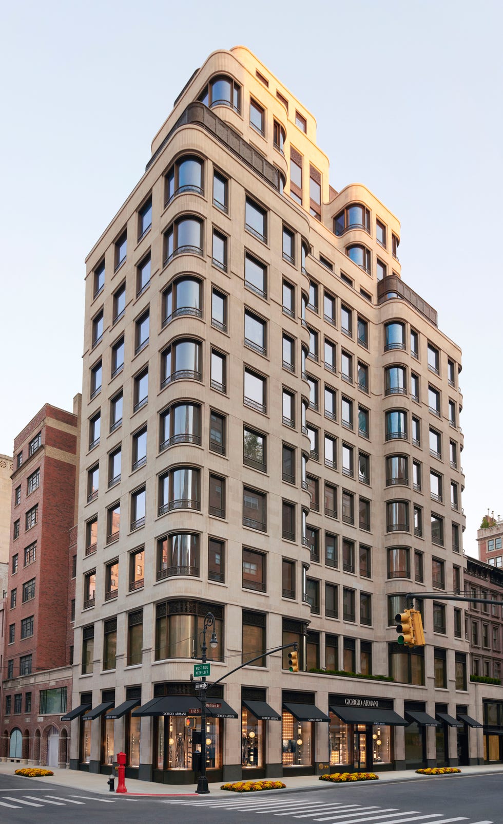 A boutique building with a Giorgio Armani store on the ground floor.