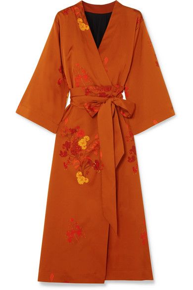 Clothing, Orange, Robe, Dress, Sleeve, Kimono, Costume, Outerwear, Day dress, Wrap, 