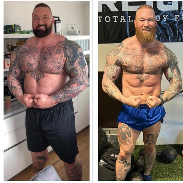 Hafthor Bjornsson, transformación y calentamiento: salto de comba