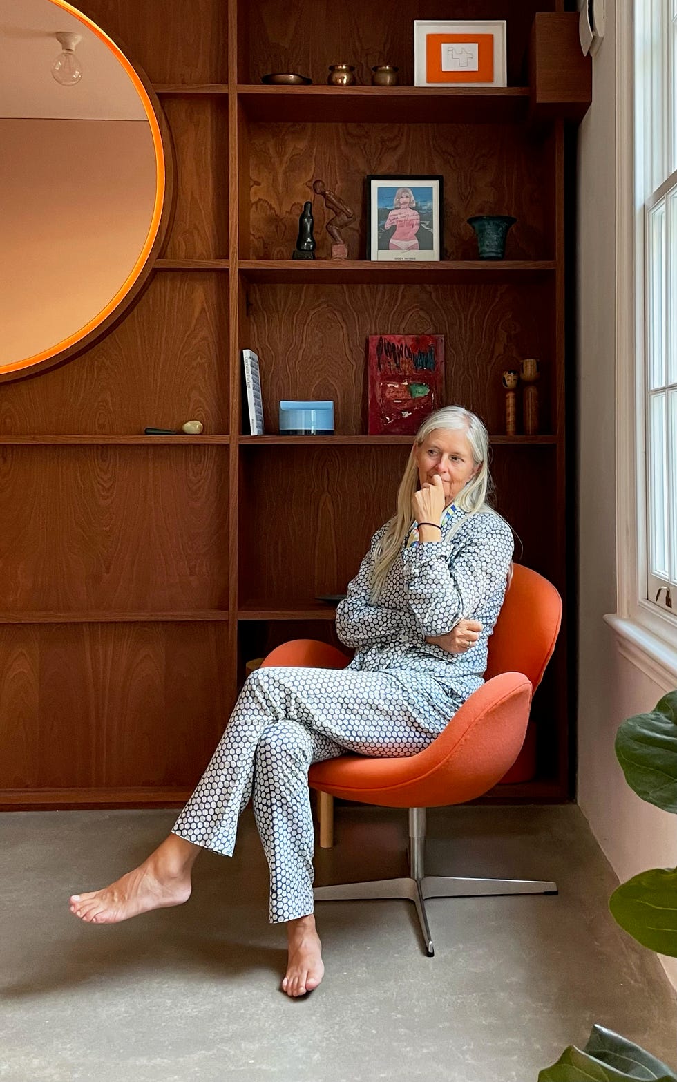 a woman sitting in a chair