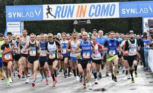 a group of people running