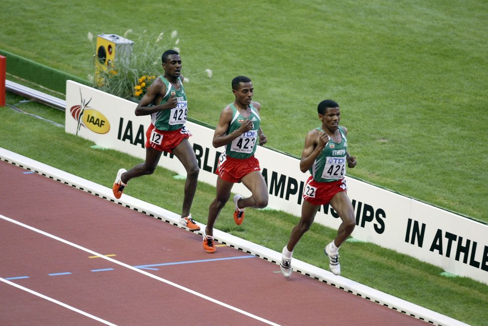 ethiopia haile gebrselassie, kenenisa bekele, and sileshi sihine, 2003 iaaf world championships