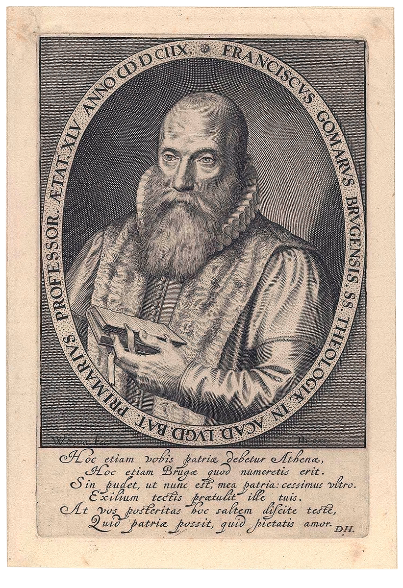 Franciscus Gomarus op een prent van Willem van Swananburgh uit 1608