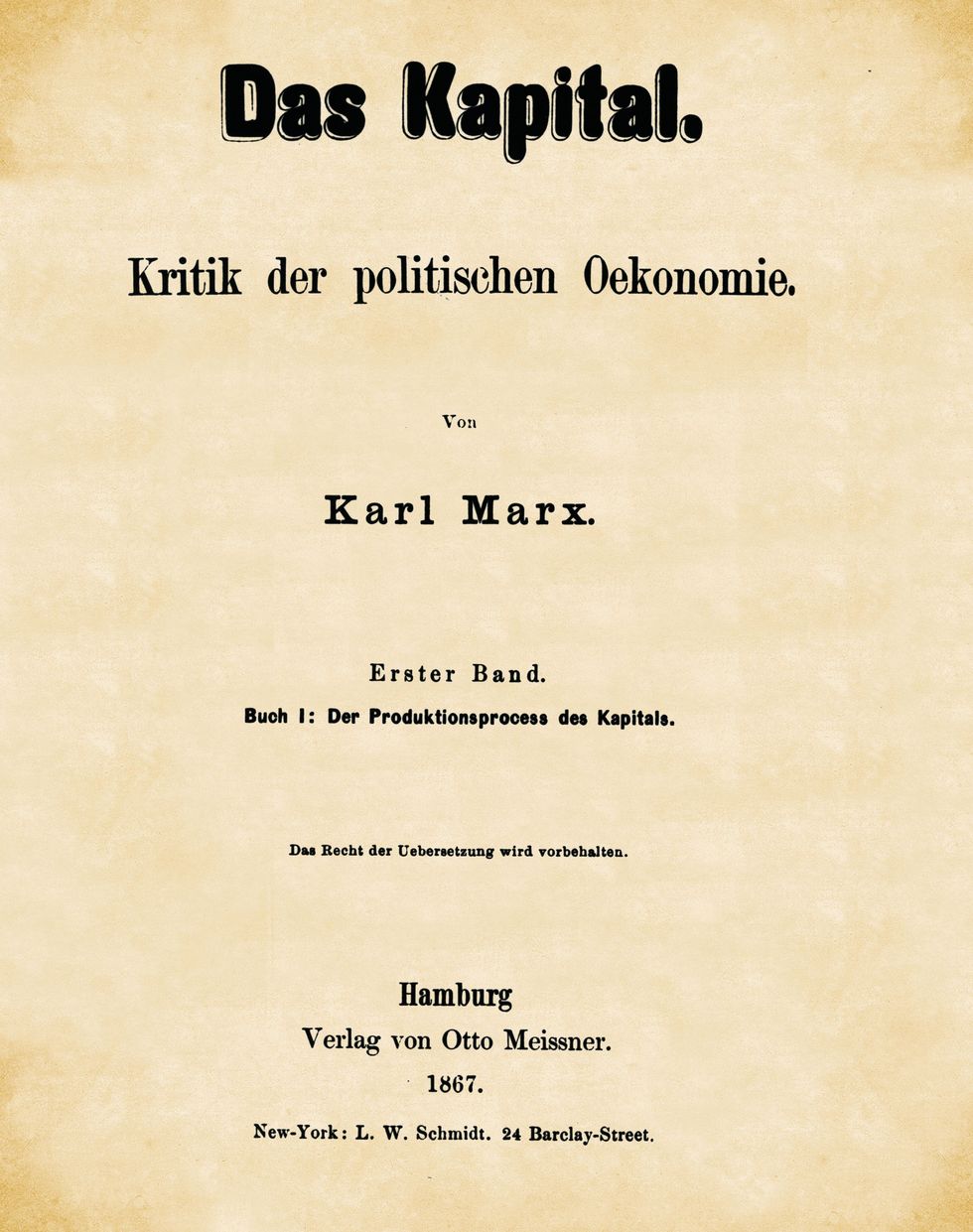 Het belangrijkste werk van Karl Marx Das Kapital eerste deel gepubliceerd in 1867
