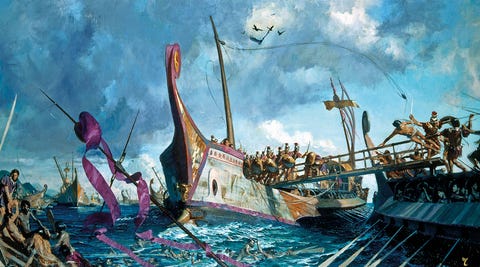 De Corvus was met touwen aan de mast vastgemaakt en werd losgelaten om de afstand naar het vijandelijke dek te overbruggen Met een haak pikte de Corvus zich vast De Corvus ging meestal verloren bij de zeeslag