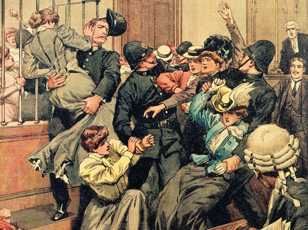 In oktober 1906 werd een aantal militante WSPUleden gearresteerd bij een protest in de vestibule van het Lagerhuis in het paleis van Westminster