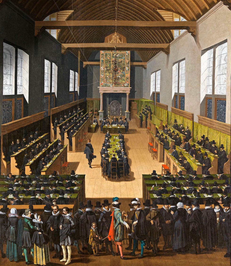 Pouwels Weyts de Jonge schilderde in opdracht van het stadsbestuur van Dordrecht de kerkvergadering in de Kloveniersdoelen