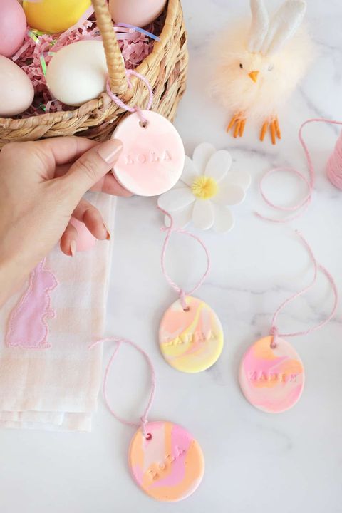 marble egg shaped easter basket name tags