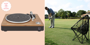 a record player and golf chipper are two good housekeeping picks for best gifts for men