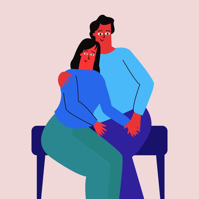 a couple in love is sitting hugging on a bench a man embraces a woman a couple in love, a married couple, a couple of friends vector character in a flat style