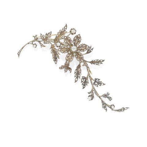 a late 19th century silver topped gold and diamond en tremblant brooch