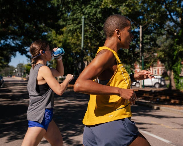 runner and walker side by side