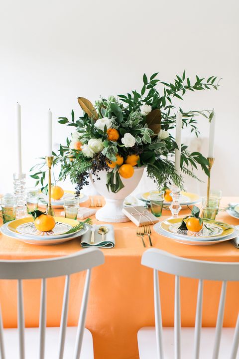 orange, yellow, green, flower, table, bouquet, plant, room, cut flowers, brunch,