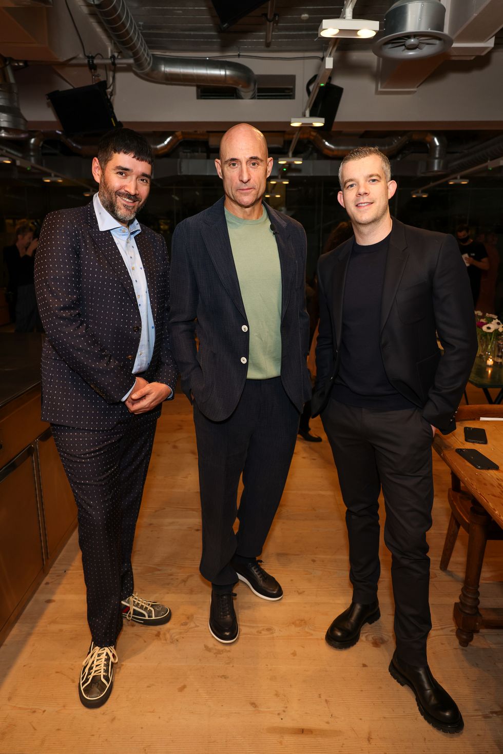 london, england   december 06 robert diament, mark strong and russell tovey at the platinum card from american express x esquire dining event, hosted by actor mark strong and head chef of ikoyi, jeremy chan, 180 house on monday december 6, 2021 in london, englandpic credit dave benett