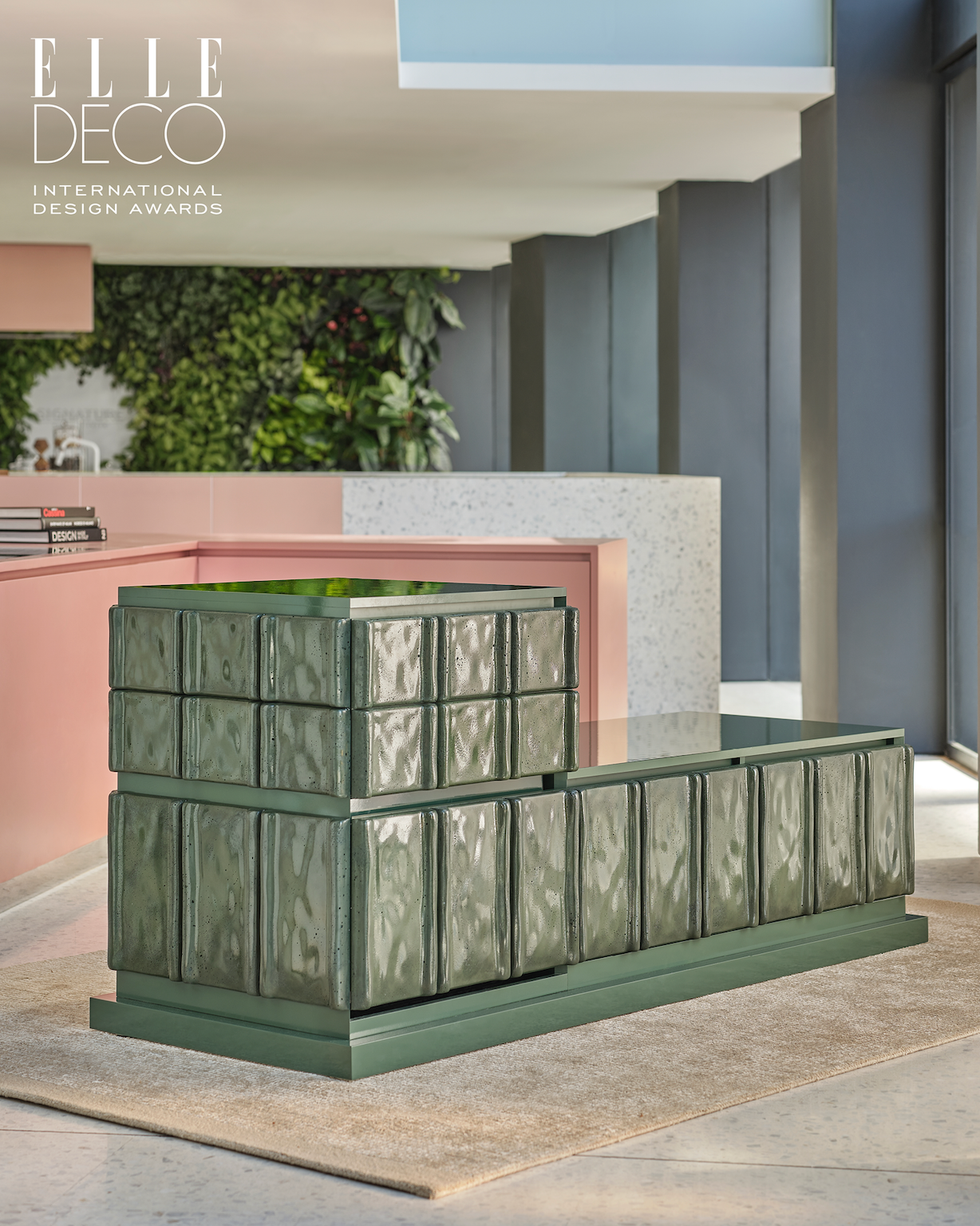 Stylish green cabinet showcasing unique design elements. Stylish green cabinet showcasing unique design elements.