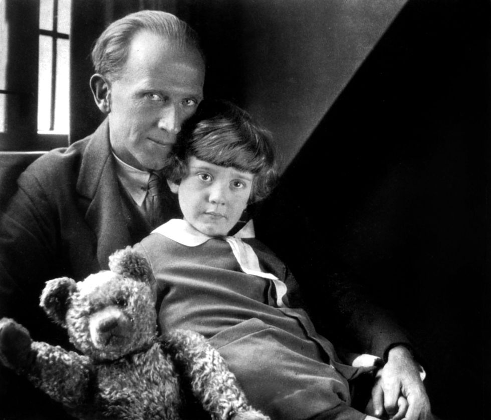 A.A. Milne and his son, Christopher Robin, with Pooh Bear