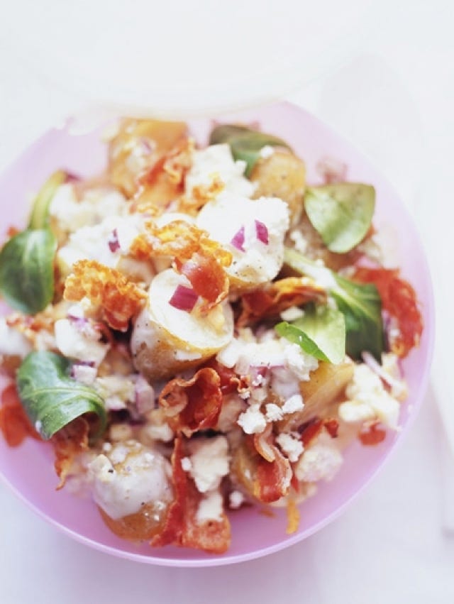 Aardappelsalade met pancetta en feta