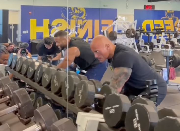 Watch The Rock and Aaron Donald Do Split Stance Dumbbell Rows