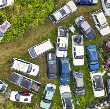 junkyard parts   abandoned broken cars from above, mauritius
