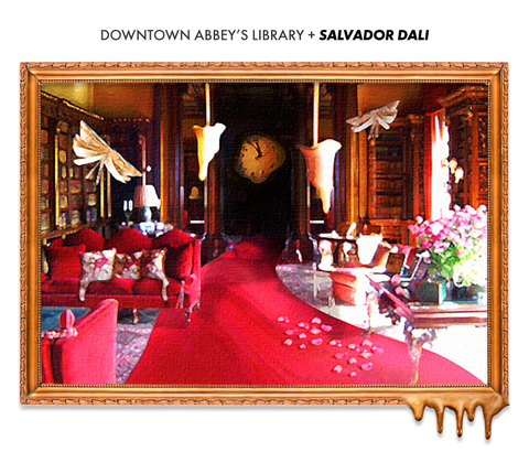 the library from downton abbey if designed by salvador dalí