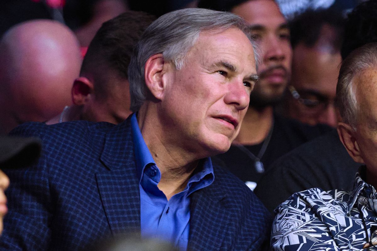 houston, texas   august 07 governor of texas greg abbott is seen in attendance during the ufc 265 event at toyota center on august 07, 2021 in houston, texas photo by cooper neillzuffa llc