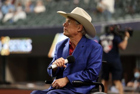 arlington, tx   october 20 texas governor greg abbott is seen on field before game 1 of the 2020 world series between the los angeles dodgers and the tampa bay rays at globe life field on tuesday, october 20, 2020 in arlington, texas photo by alex trautwigmlb photos via getty images