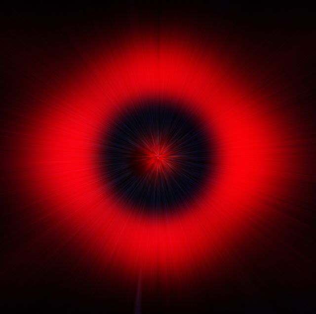 abstract background with red light trails attracted by a black hole on a black background
