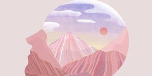abstract concept of human with pink color mountain