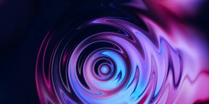 abstract magical neon wave swirl circle blue violet ribbon on black background energy streams