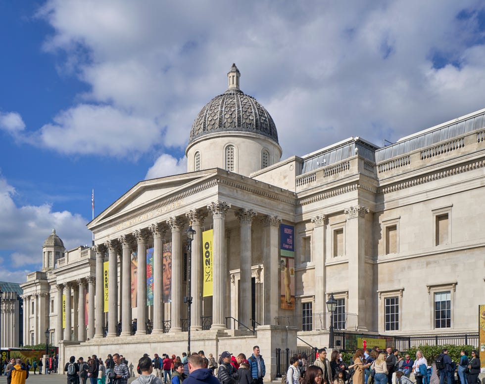 The National Gallery and Trafalgar Square London England UK.