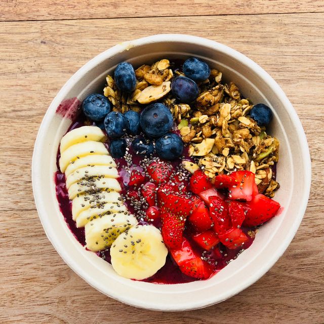 Acai bowl with fruits and seeds