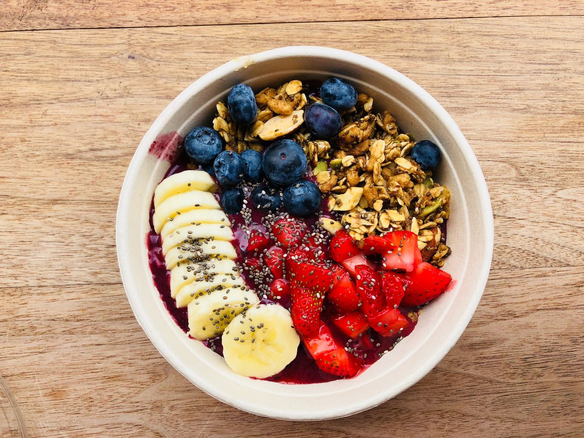 Acai bowl with fruits and seeds